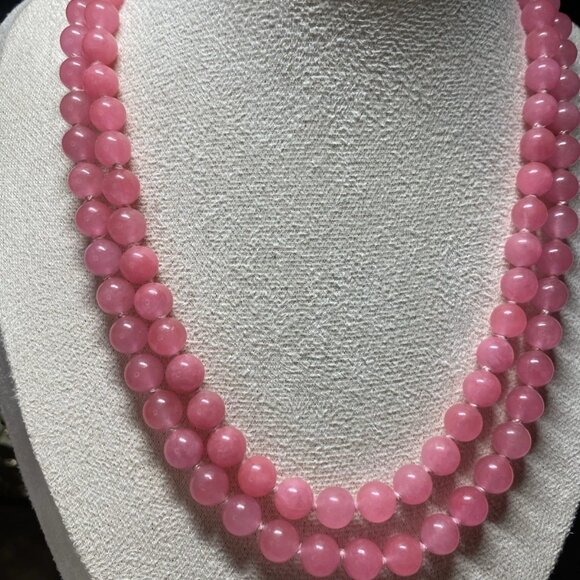 Natural Rose Quartz Bead Necklace 18.5” | 14K Gold Clasp | Vintage 97g - Picture 13 of 15